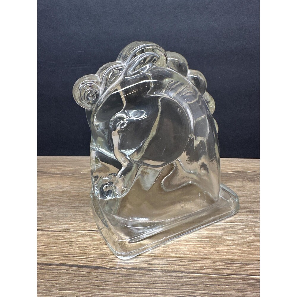 vintage MCM federal glass horse head bookend 5.75x4.75x3.25